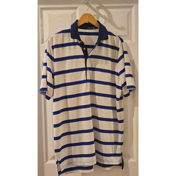 RLX Ralph Lauren Blue White Stripe Polo Shirt Medium Poly - Picture 2 of 8